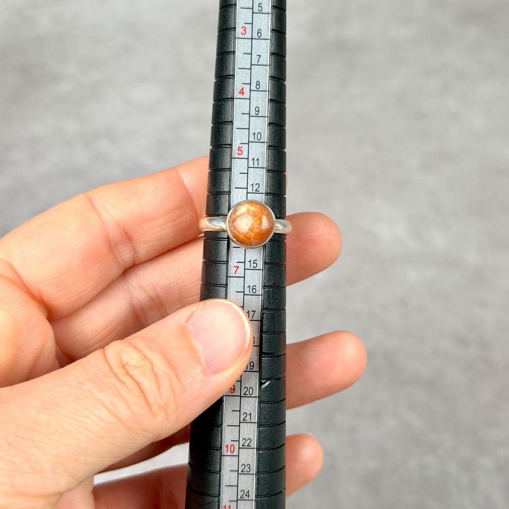 Sterling Silver Orange Sunstone Ring Size 6 Natural Gemstone Bezel Set BOHO